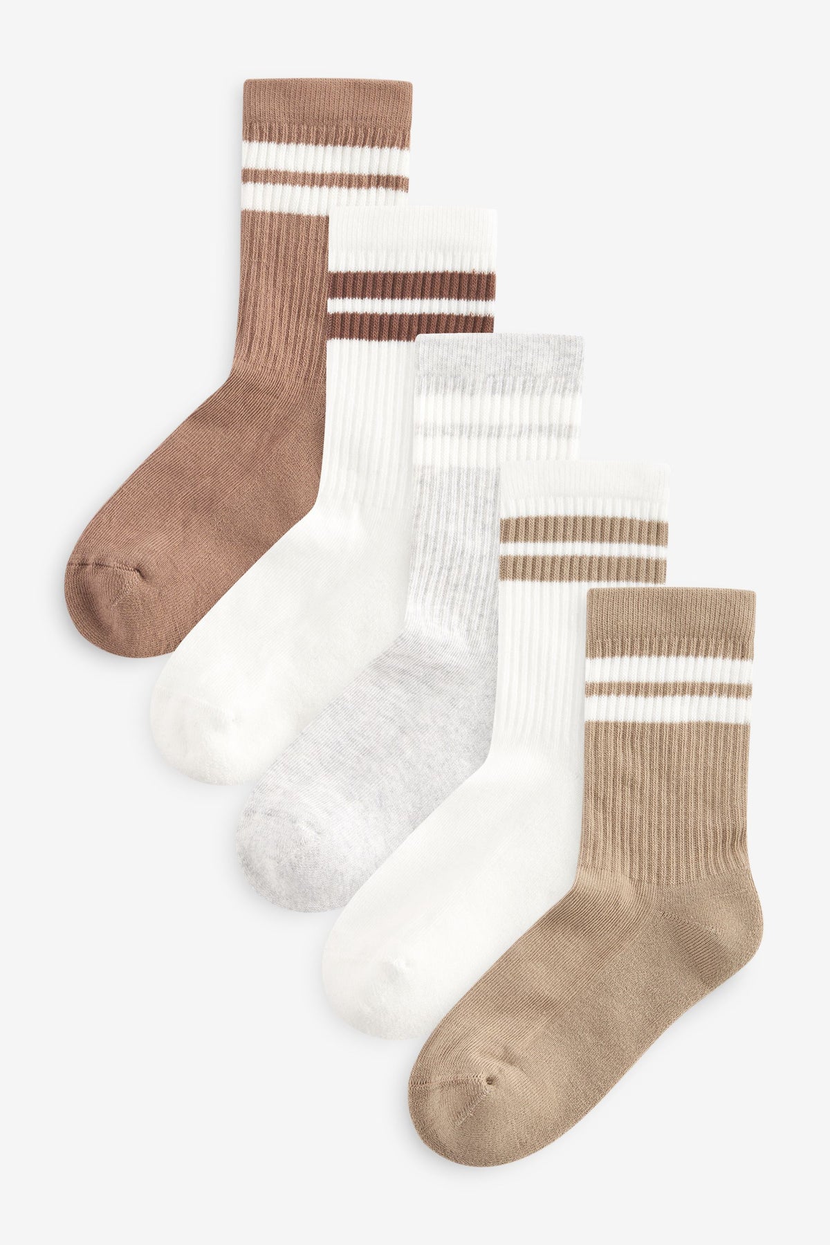 Set 5 șosete din tricot cu nervuri din bumbac, cu talpă amortizată – maro/neutru/alb/gri, băieți, NEXT