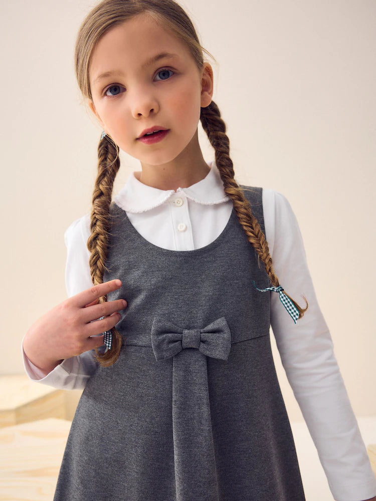 Sarafan de școală din jersey elastic cu fundă – gri, fete, 3 ani - 16 ani, NEXT