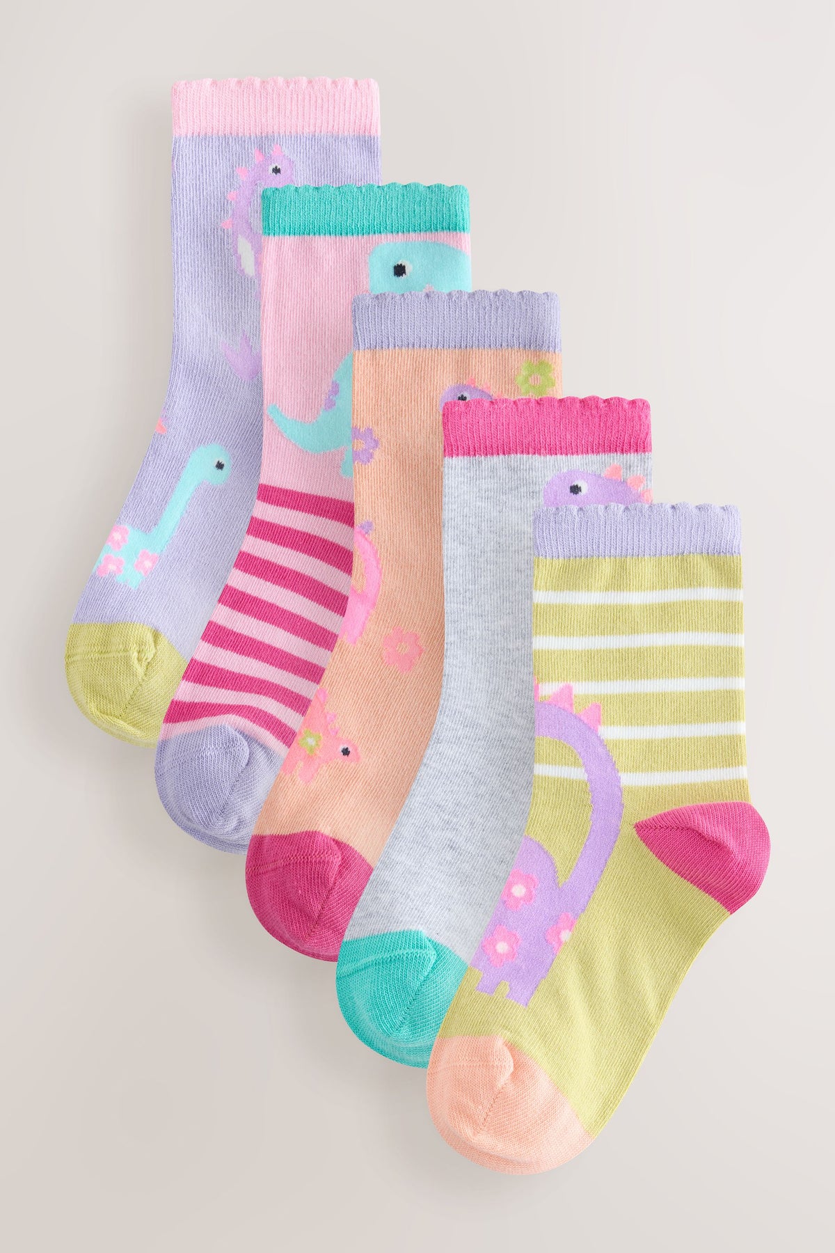 Set 5 perechi de șosete scurte din bumbac, cu dinozauri – multicolor, fete, NEXT