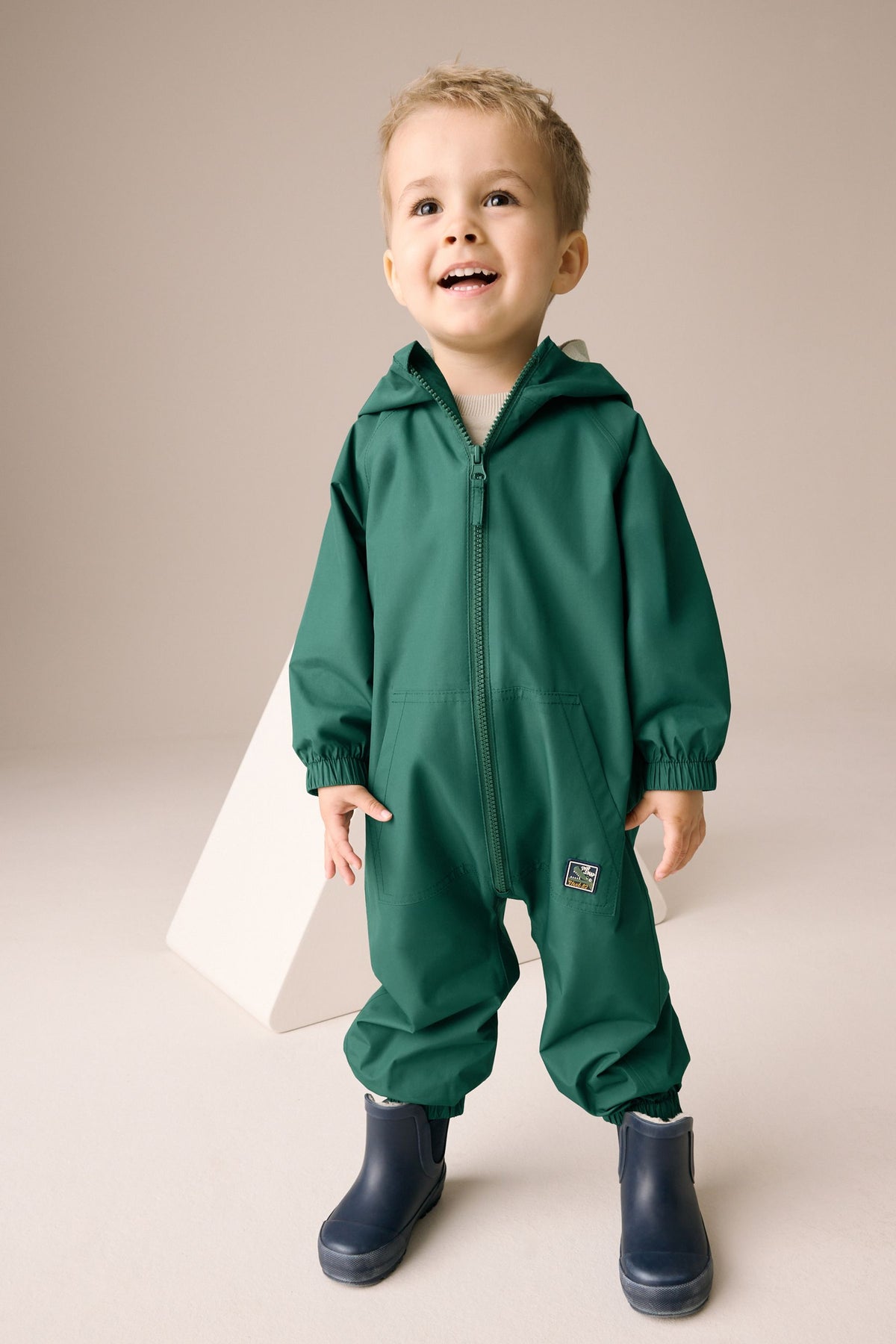 Combinezon waterproof Pumpkin Puddlesuit, căptușit cu fleece, cu crocodil – verde, băieți, 3-6 luni - 6-7 ani, NEXT