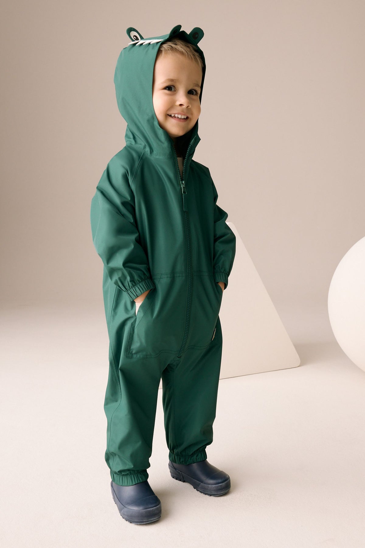 Combinezon waterproof Pumpkin Puddlesuit, căptușit cu fleece, cu crocodil – verde, băieți, 3-6 luni - 6-7 ani, NEXT