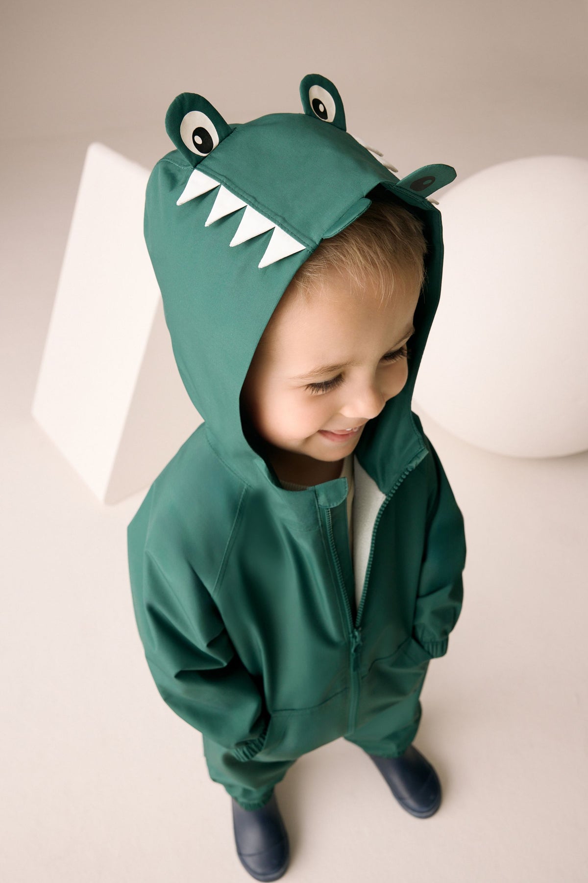 Combinezon waterproof Pumpkin Puddlesuit, căptușit cu fleece, cu crocodil – verde, băieți, 3-6 luni - 6-7 ani, NEXT