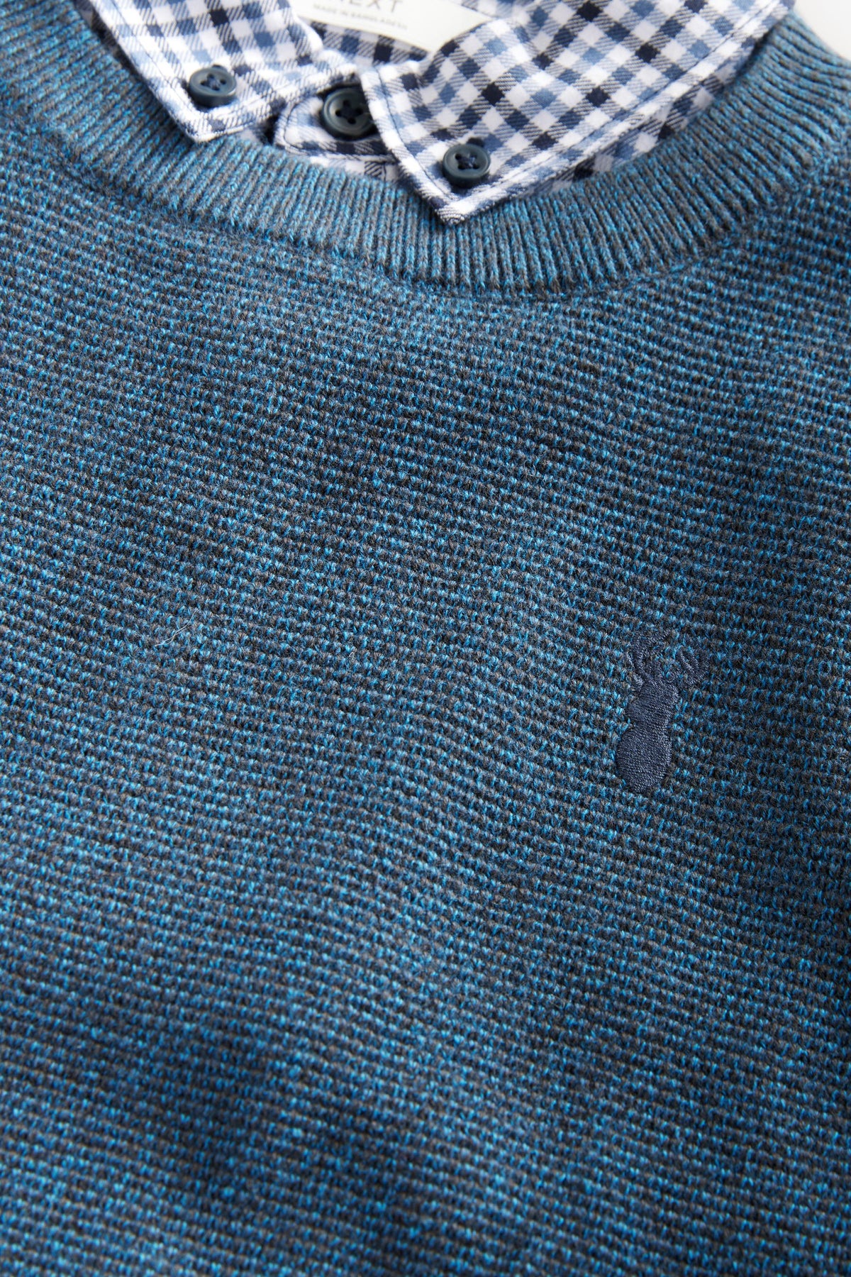 Set cu pulover din bumbac 100% și efect cămașă gingham – bleumarin, băieți, 3 ani - 16 ani, NEXT - imagine 3