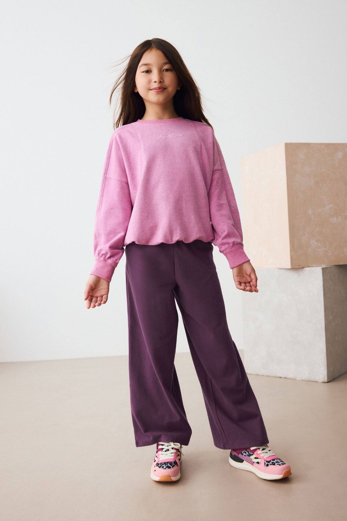 Pantaloni wide leg din jersey – berry purple, fete, 3 ani - 16 ani, NEXT - imagine 3
