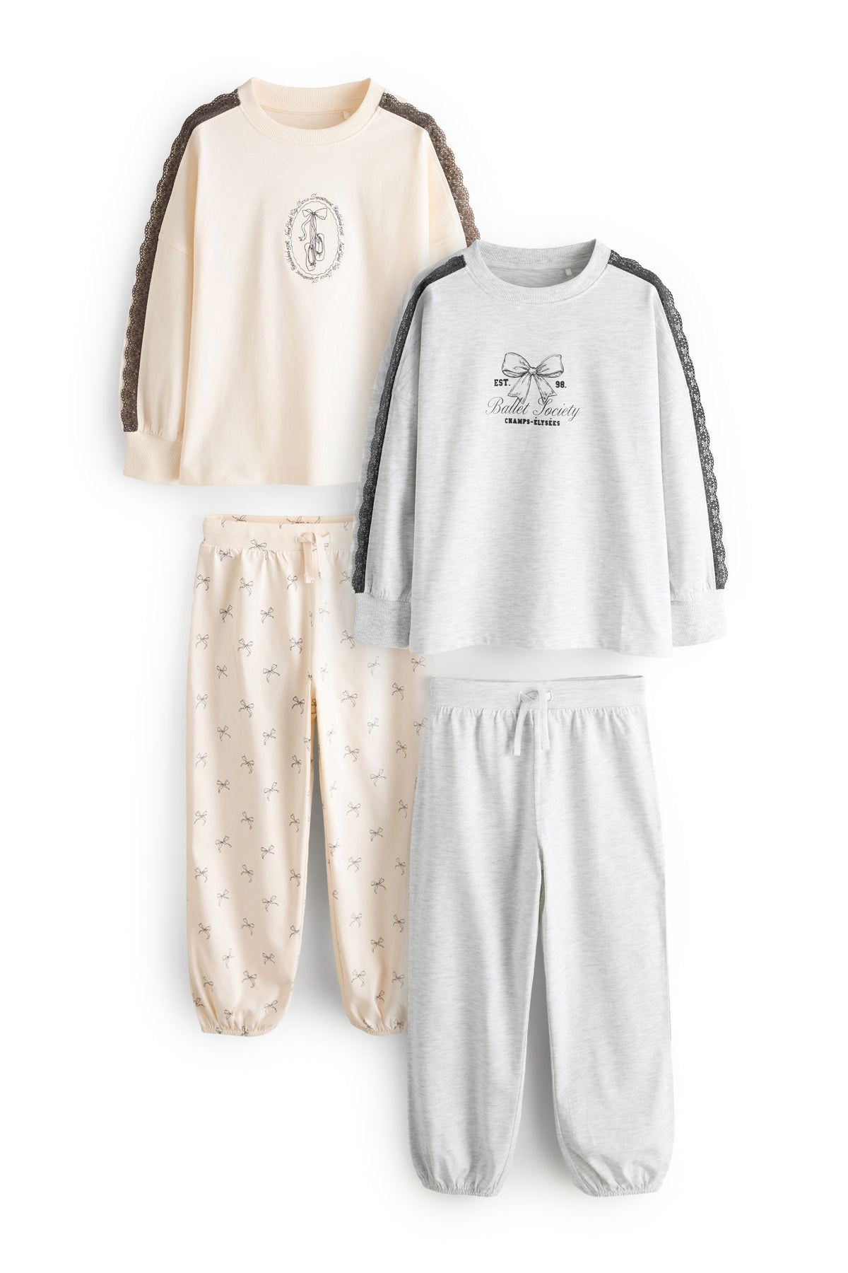 Pijamale Jogger Negre/Crem Set de 3 - Multi, Fete, 3 ani - 16 ani, NEXT - imagine 9