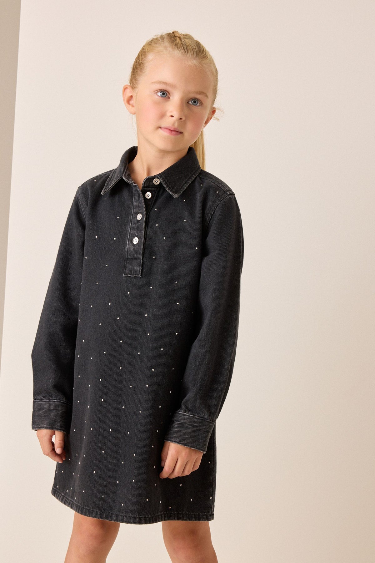 Rochie Camasa Denim Neagră - Negru, Fete, 3 ani - 16 ani, NEXT