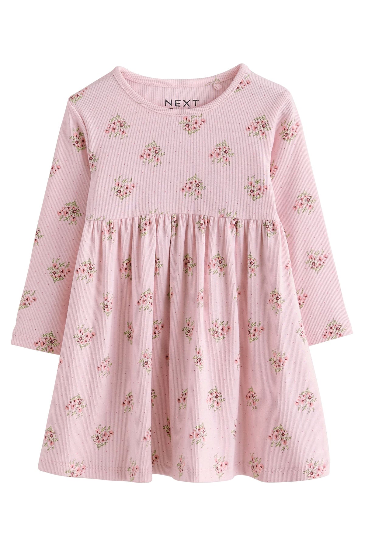 Rochie reiată cu imprimeu floral și mânecă lungă – roz, fete, 3-6 luni - 6-7 ani, NEXT - imagine 6