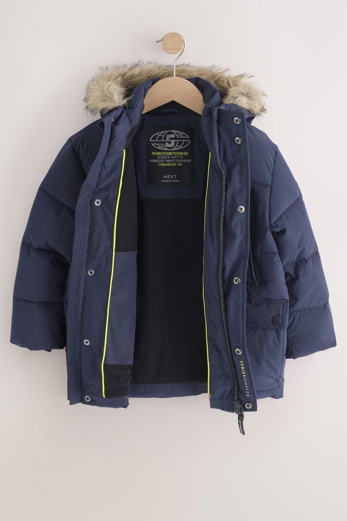 Parka groasă rezistentă la ploaie, cu margine din blană artificială – bleumarin, băieți, 3 ani - 16 ani, NEXT - imagine 20