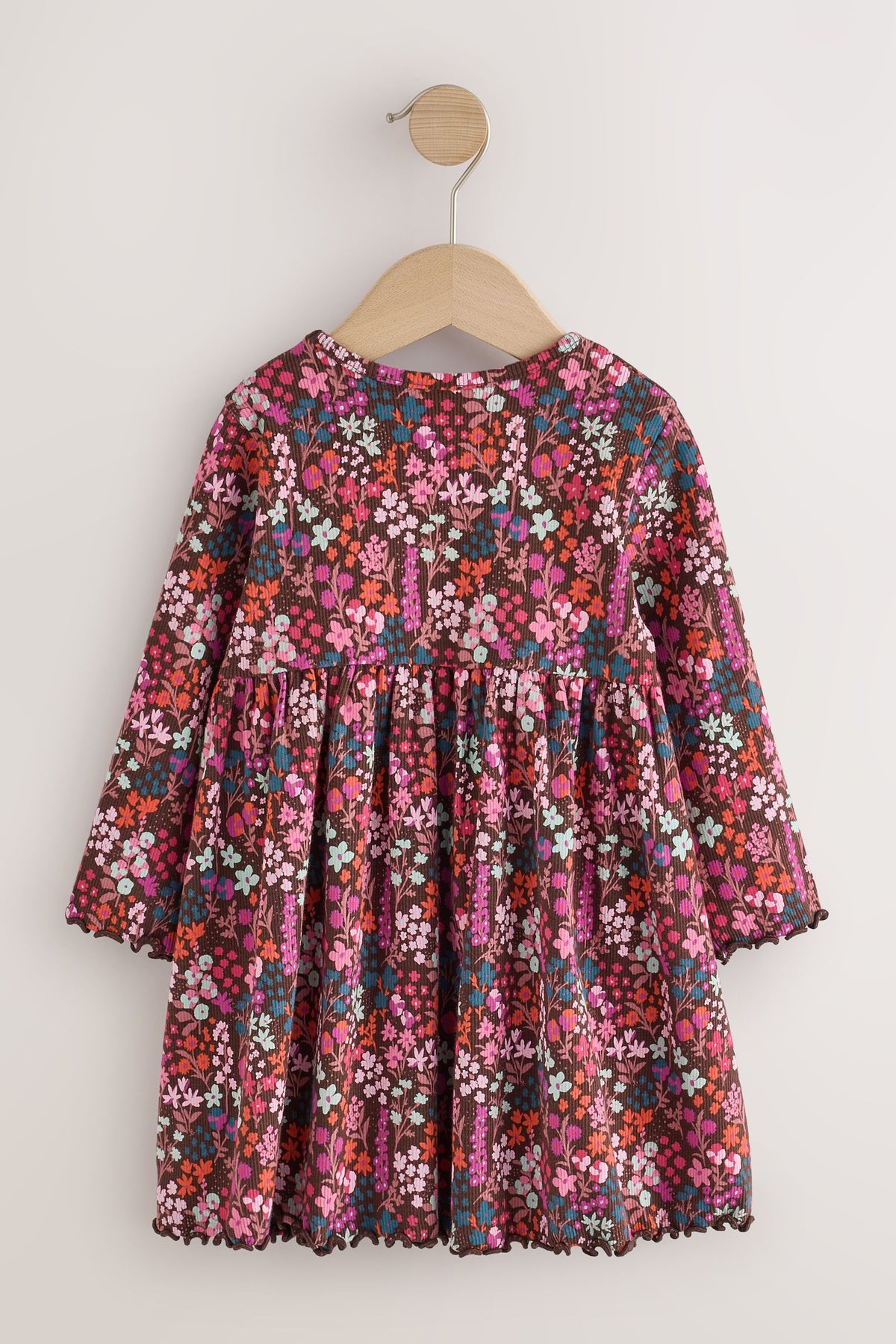 Burgundy Red Ditsy Floral Long Sleeve Ribbed Dress - Burgundy Red, Girls, 3-6 Mths - 6-7 Yrs, NEXT - imagine 6