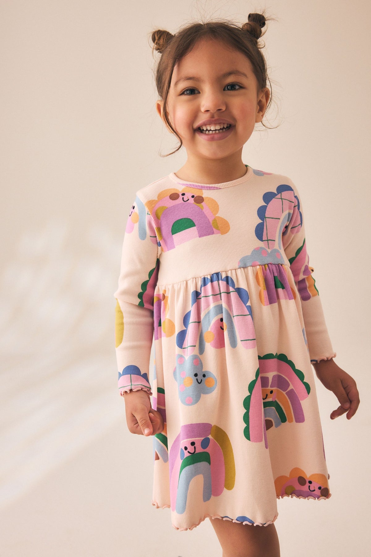 Knitted dress with long sleeves and rainbow print – multicolor, girls, 3-6 months - 5-6 years, NEXT