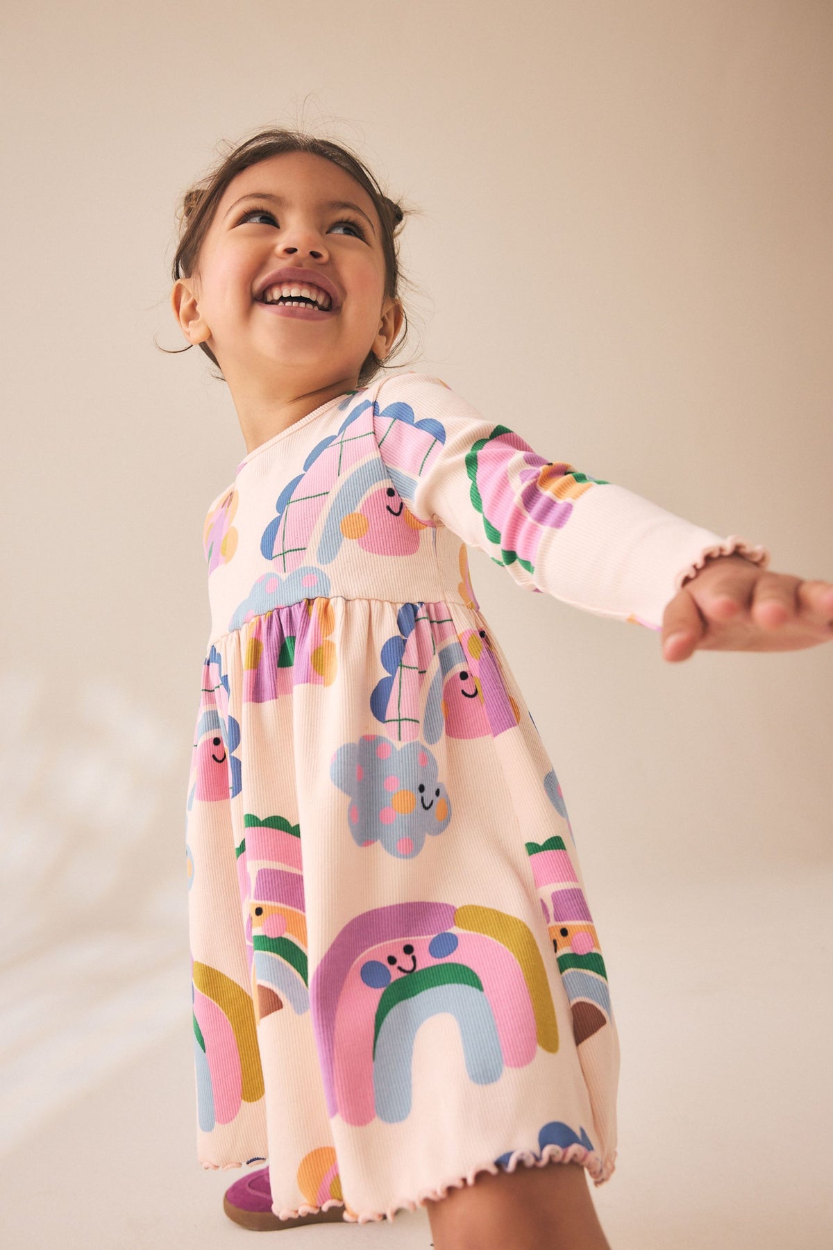 Knitted dress with long sleeves and rainbow print – multicolor, girls, 3-6 months - 5-6 years, NEXT - imagine 4