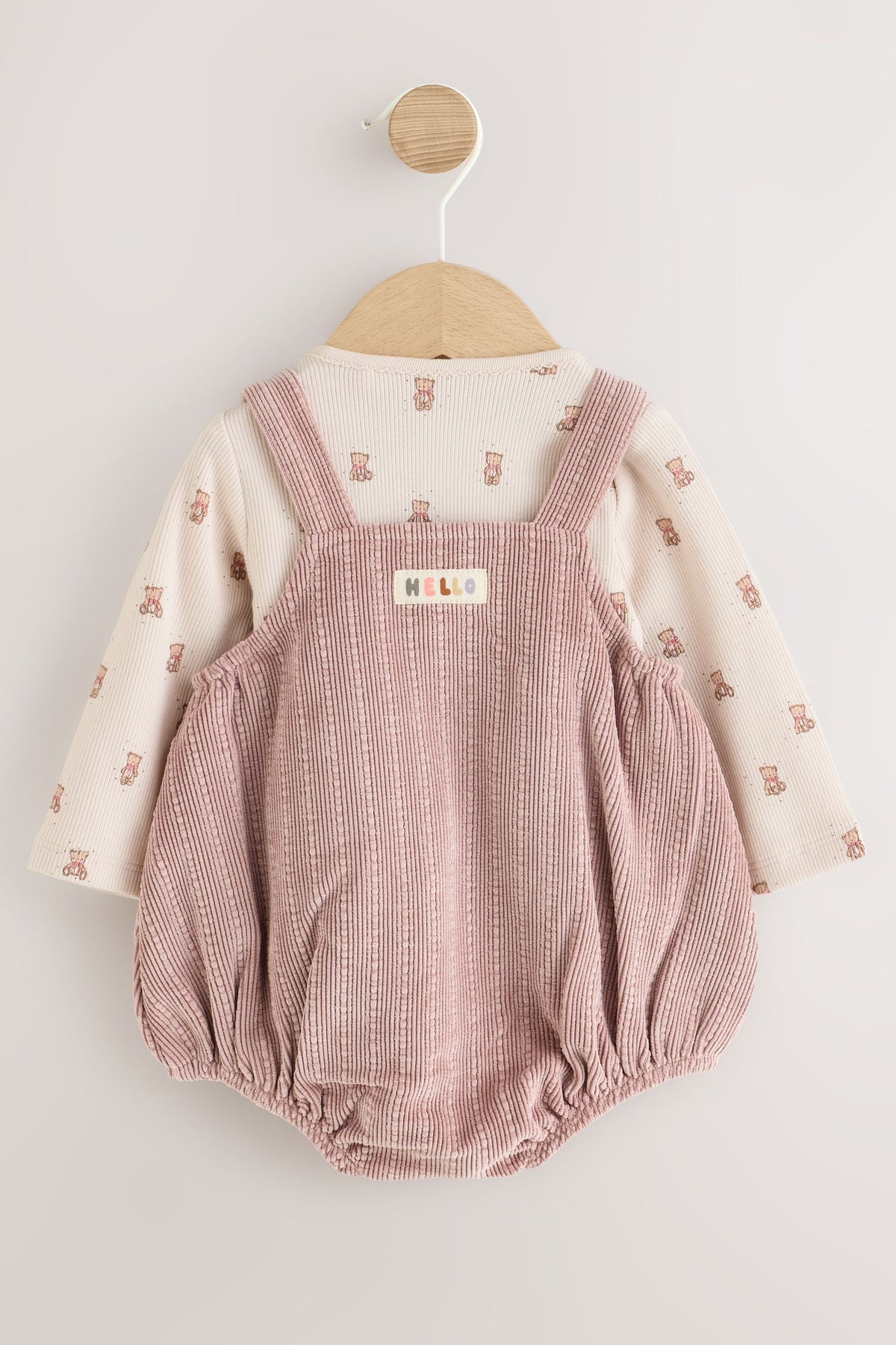 Pink Bear Cord Baby Long Sleeve Bodysuit, Romper And Tights 3 Piece Set - Pink, Newborn, First Size - 1.5-2 Yrs, NEXT - imagine 4