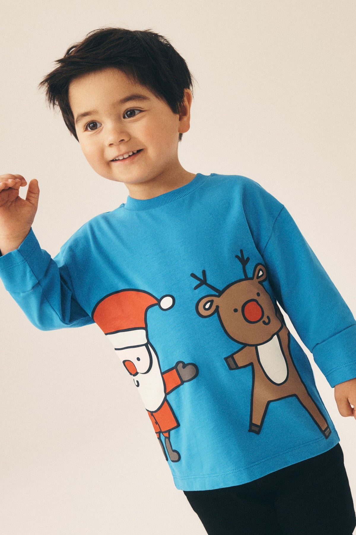 Tricou de Crăciun cu mânecă lungă, cu Moș Crăciun și Rudolph – albastru, băieți, 3-6 luni - 6-7 ani, NEXT - imagine 6