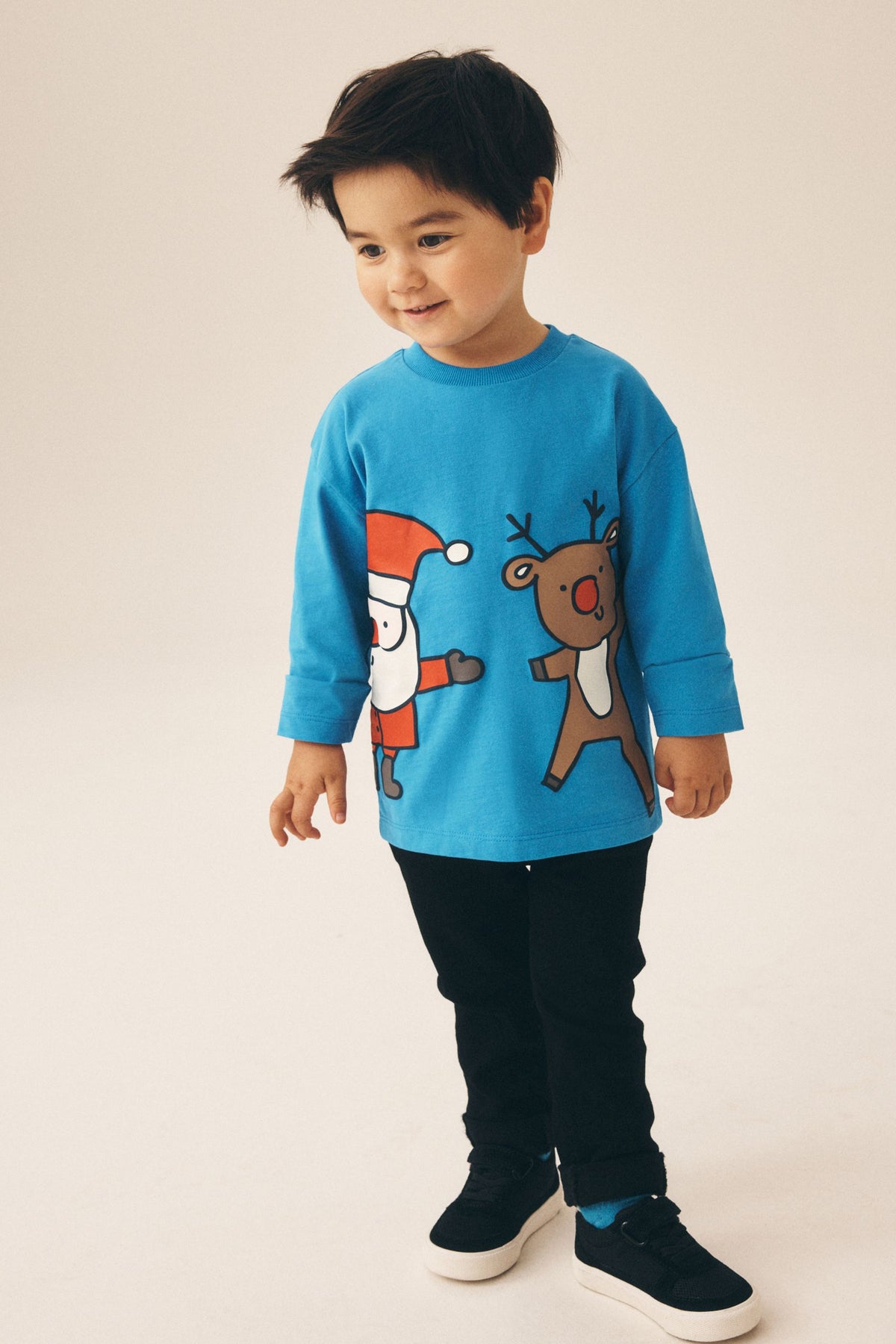 Tricou de Crăciun cu mânecă lungă, cu Moș Crăciun și Rudolph – albastru, băieți, 3-6 luni - 6-7 ani, NEXT - imagine 9