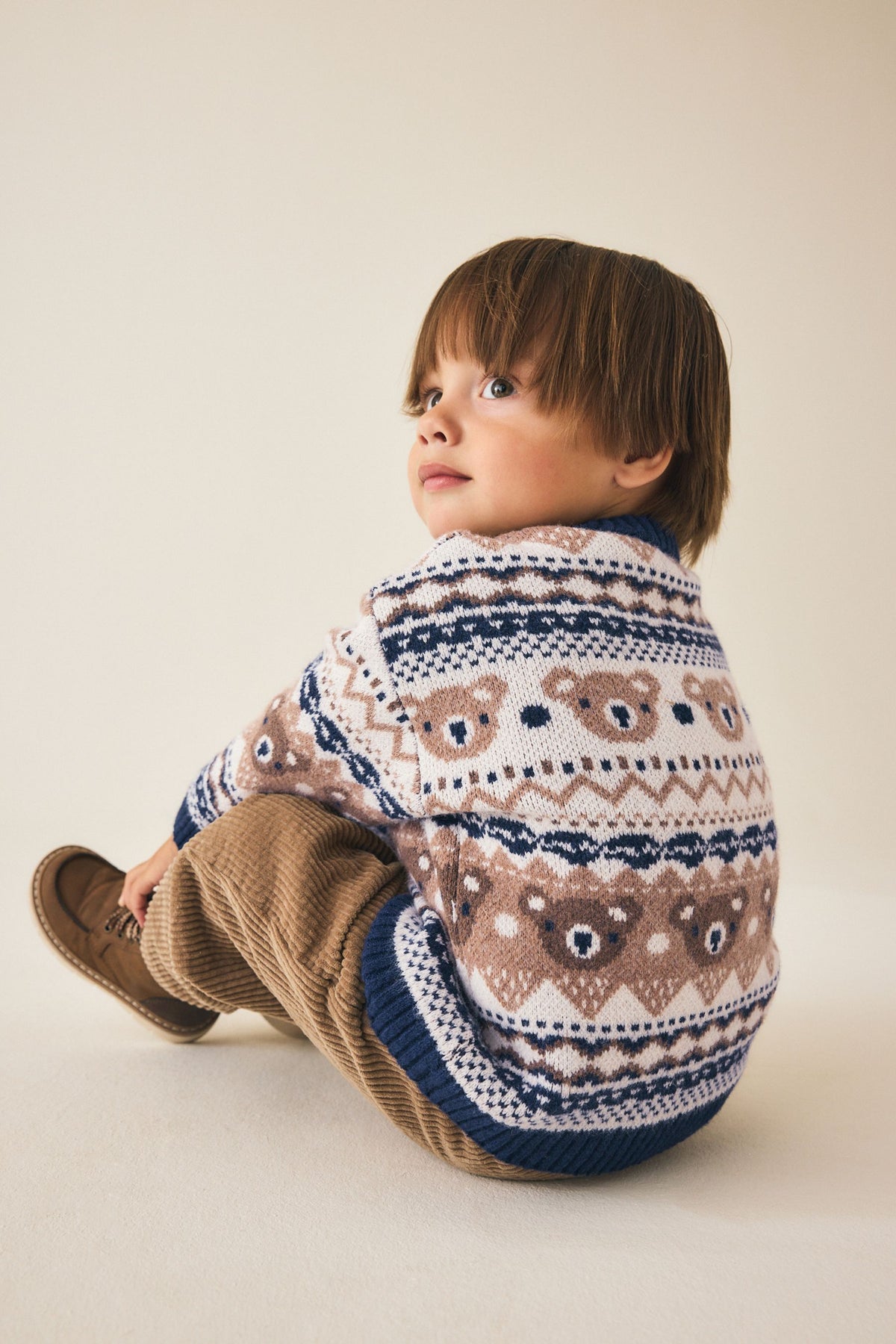 Pulover tricotat cu guler rotund Crem/Navy - Multi, Băieți, 3-6 luni - 6-7 ani, NEXT - imagine 2