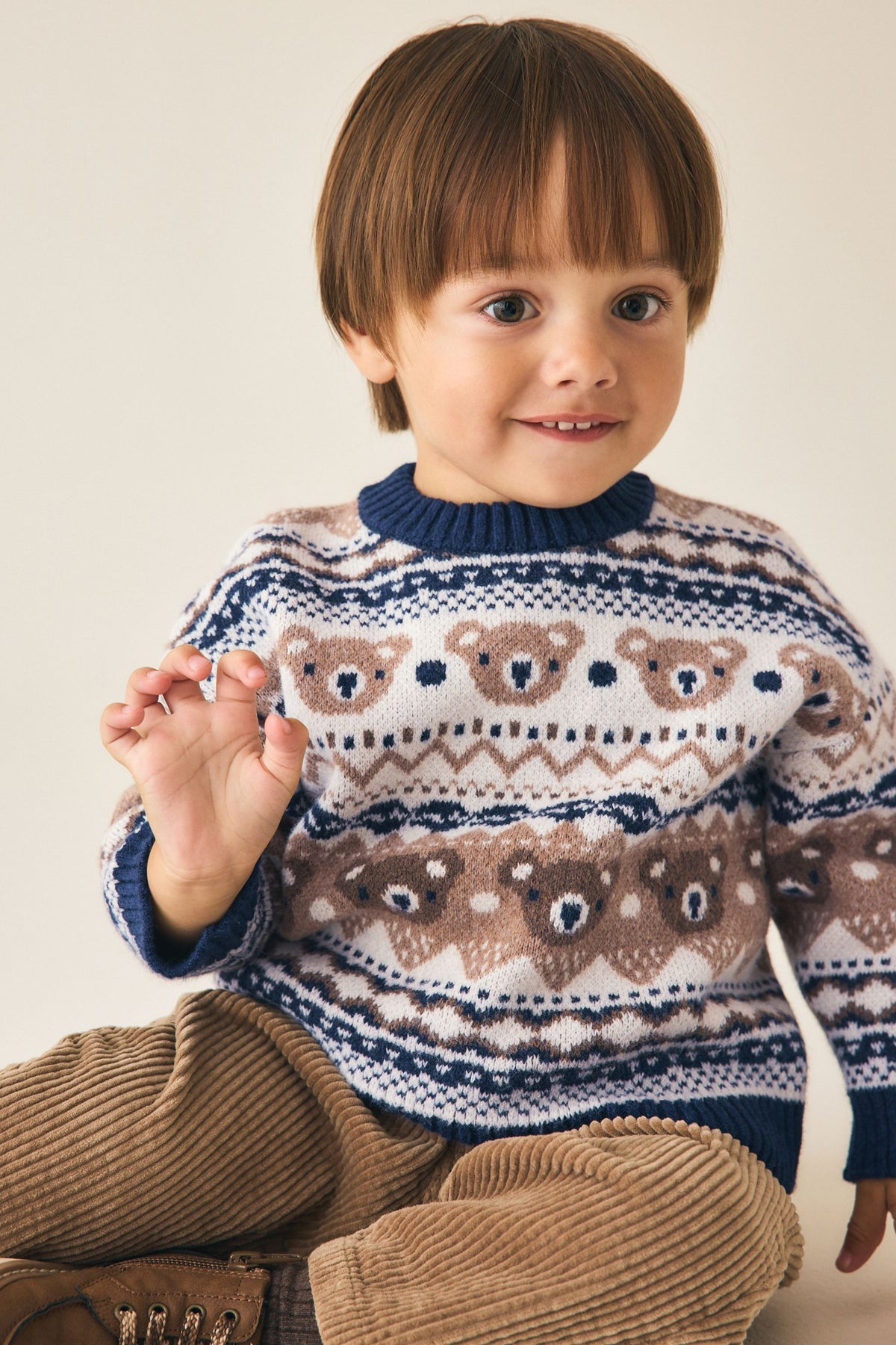 Pulover tricotat cu guler rotund Crem/Navy - Multi, Băieți, 3-6 luni - 6-7 ani, NEXT - imagine 3