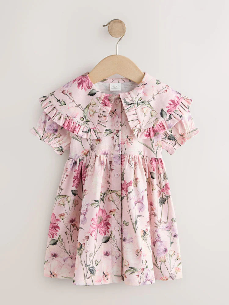 Rochie cu imprimeu floral, cu mânecă scurtă și guler, NEXT