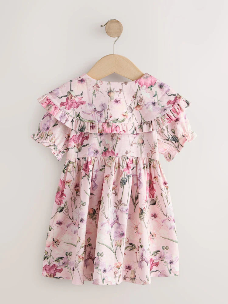 Rochie cu imprimeu floral, cu mânecă scurtă și guler, NEXT
