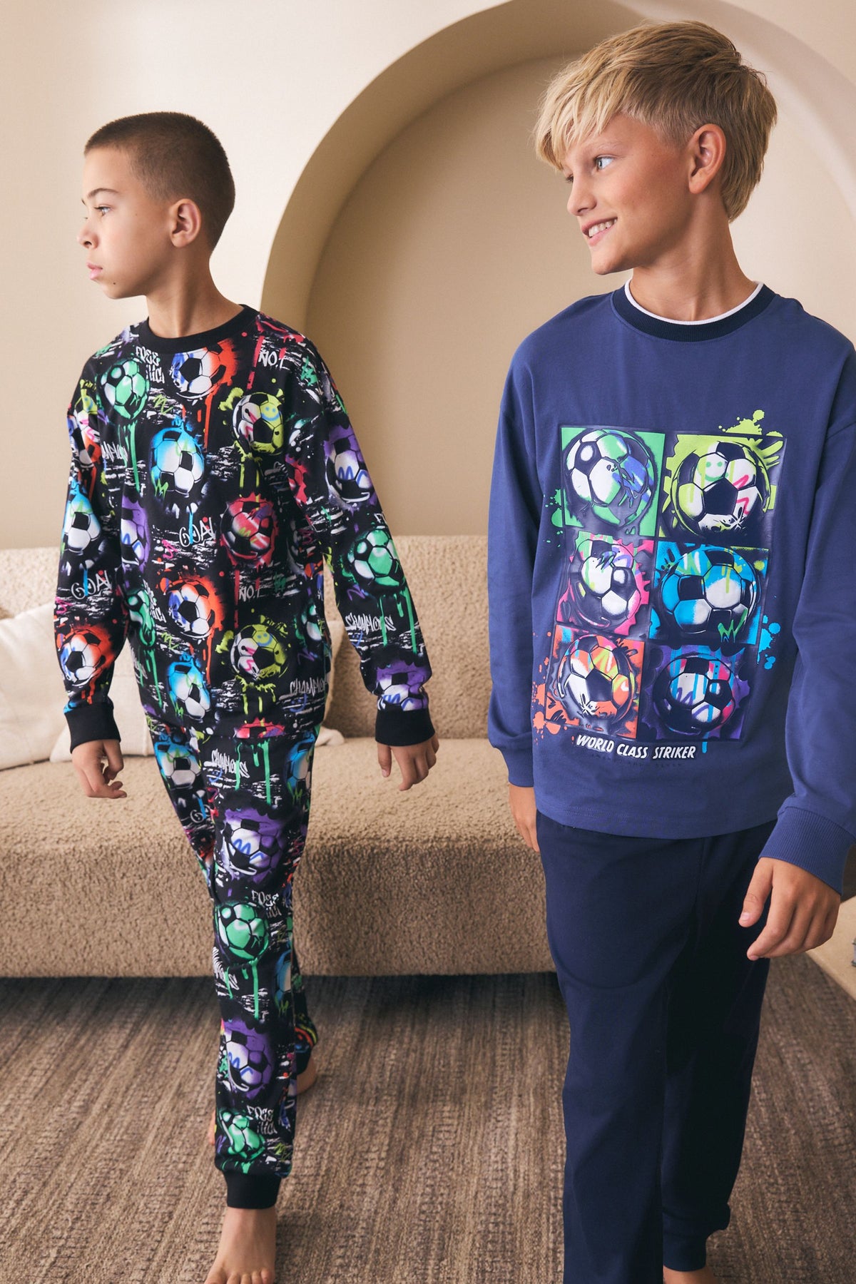 Pijamale cu mânecă lungă Rainbow Navy Football set de 2 - Multi Navy, Băieți, 4 ani - 16 ani, NEXT