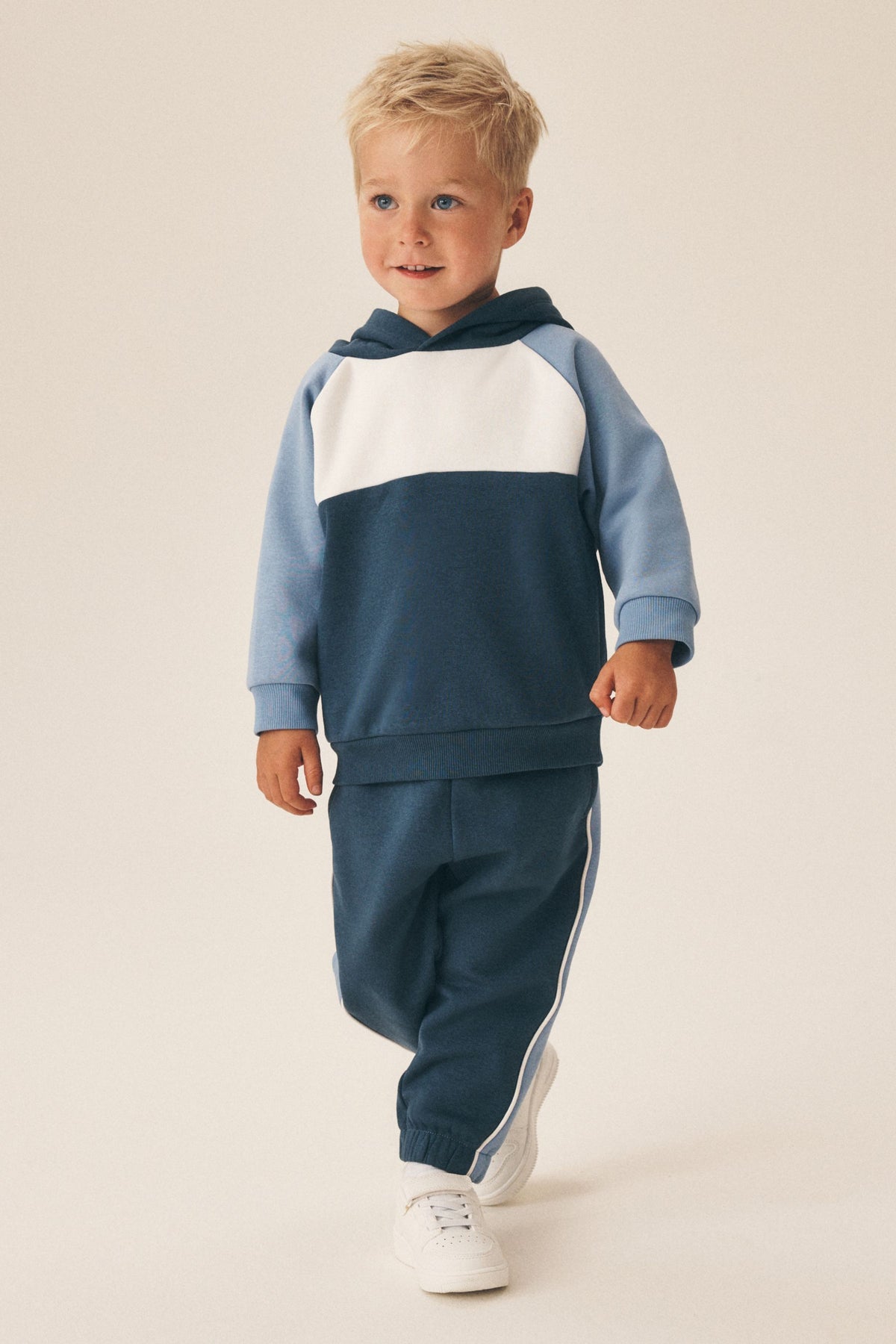 Set hanorac cu glugă și pantaloni de trening, color block – albastru, băieți, 3-6 luni - 6-7 ani, NEXT