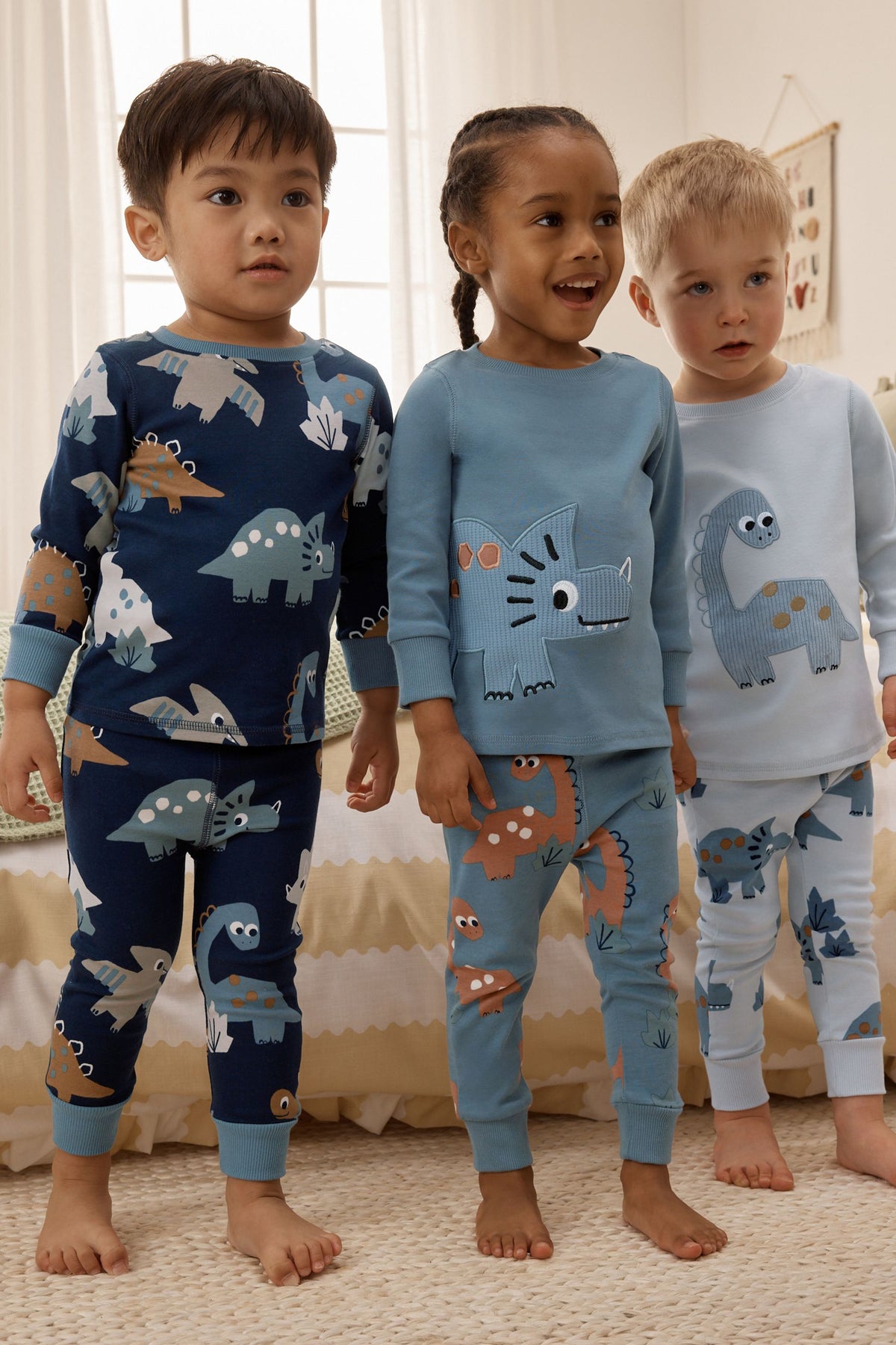 Set 3 pijamale mulate cu dinozauri – bleumarin, băieți, 9-12 luni - 7-8 ani, NEXT - imagine 2