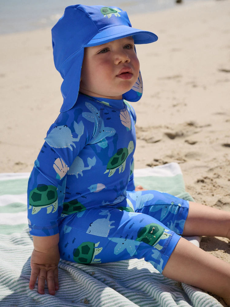 BLUE SUNSAFE SWIMSUIT AND HAT SET