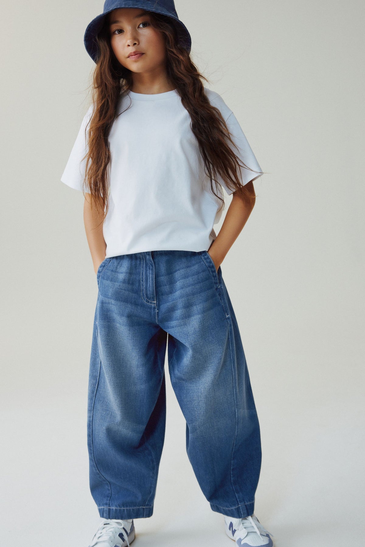 Blugi barrel – denim închis, fete, 3 ani - 16 ani, NEXT - imagine 5