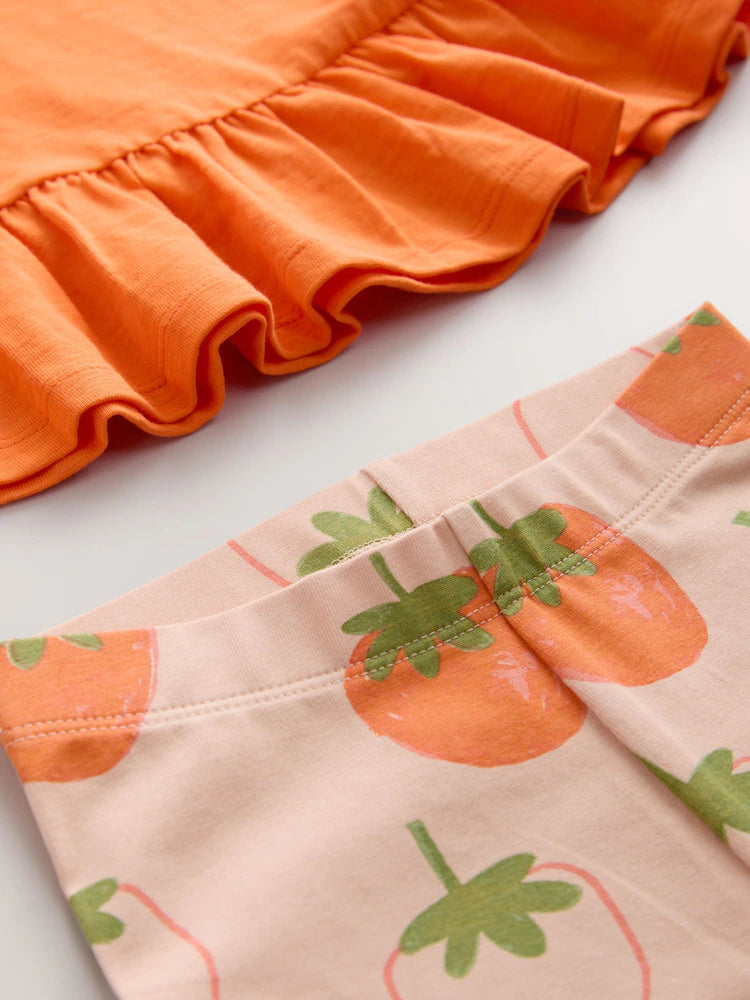 Set tricou și pantaloni scurți cu imprimeu căpșuni - portocaliu, NEXT