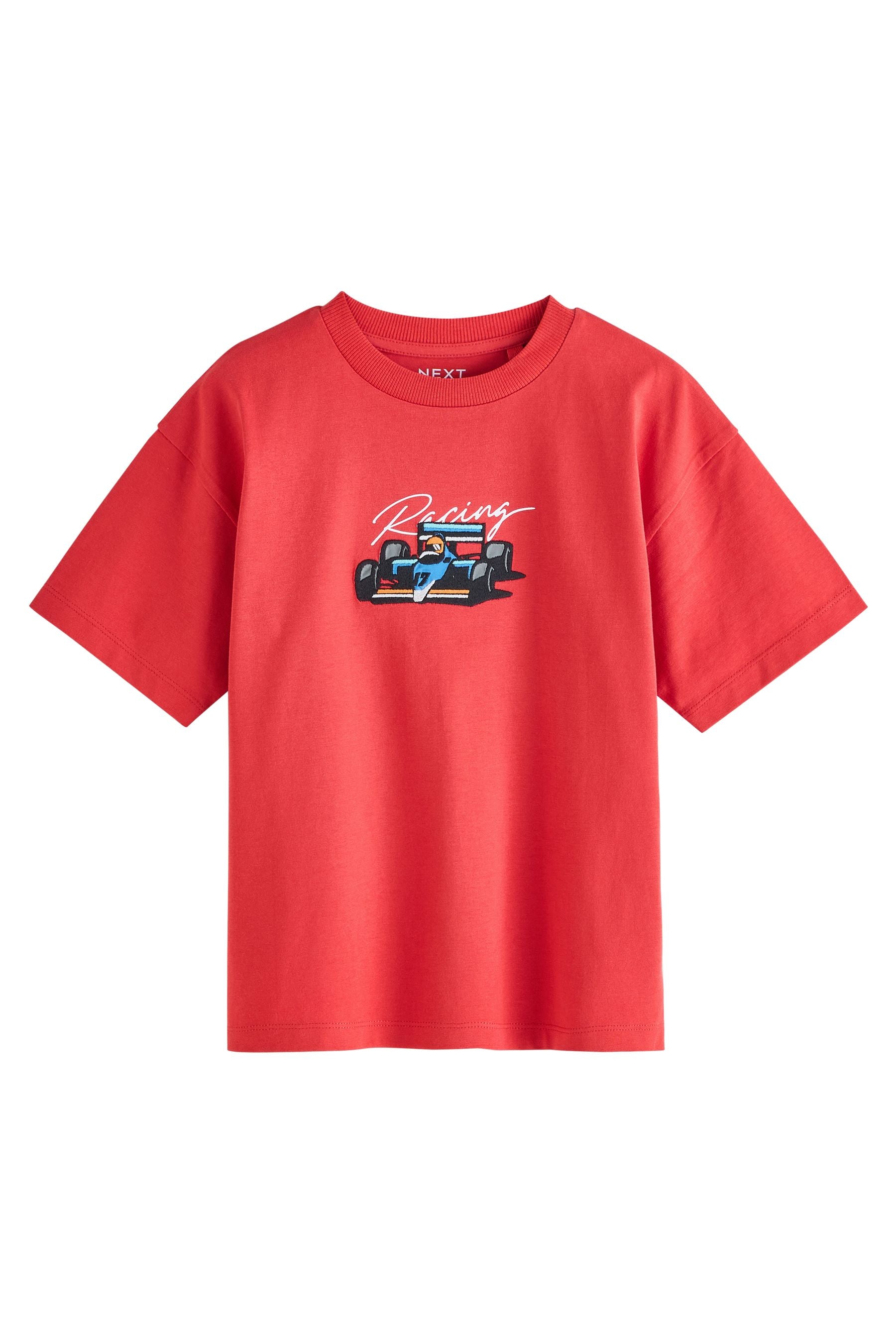 Tricou relaxed fit cu broderie Car – roșu
