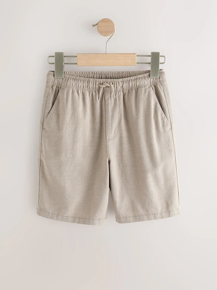 TAUPE LINEN BLEND PULL ON SHORTS