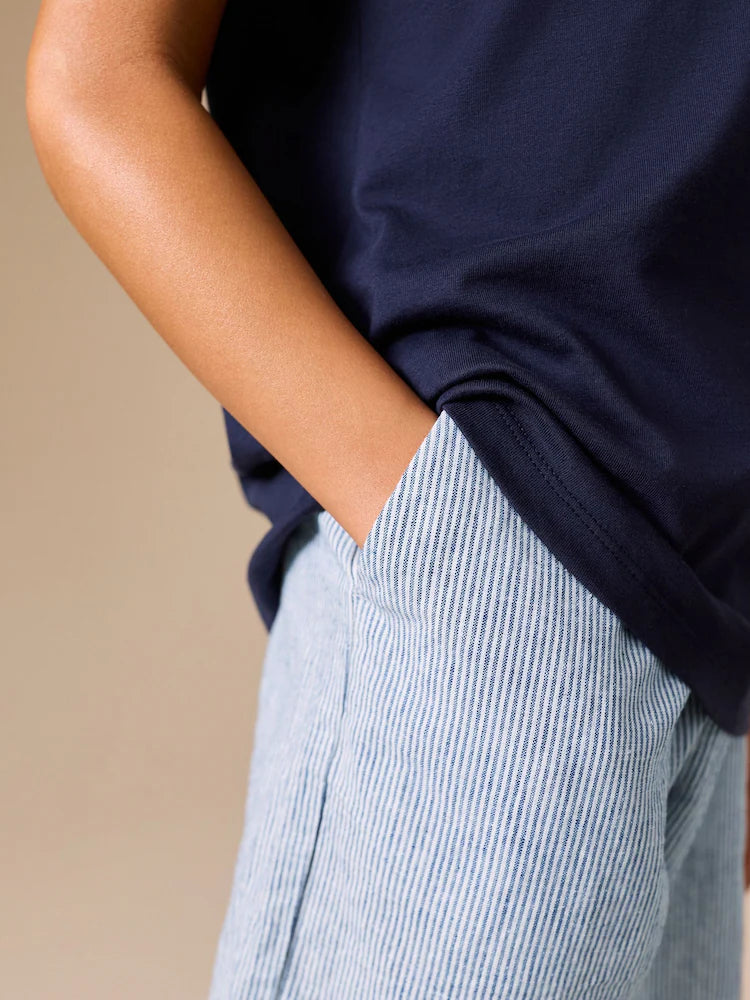 Pantaloni scurți din in cu talie elastică - albastru, 3 ani - 16 ani, NEXT