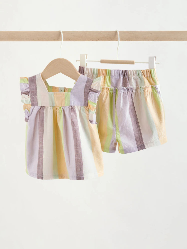 Set din 2 piese pentru bebeluși, cu bluză și pantaloni scurți - multicolor, NEXT