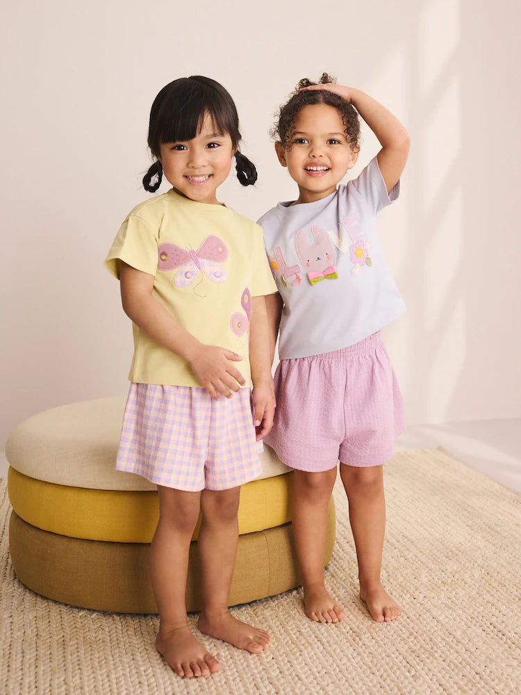 Set de 2 pijamale scurte cu aplicații - roz/lila/galben, 9-12 luni - 9-10 ani, NEXT