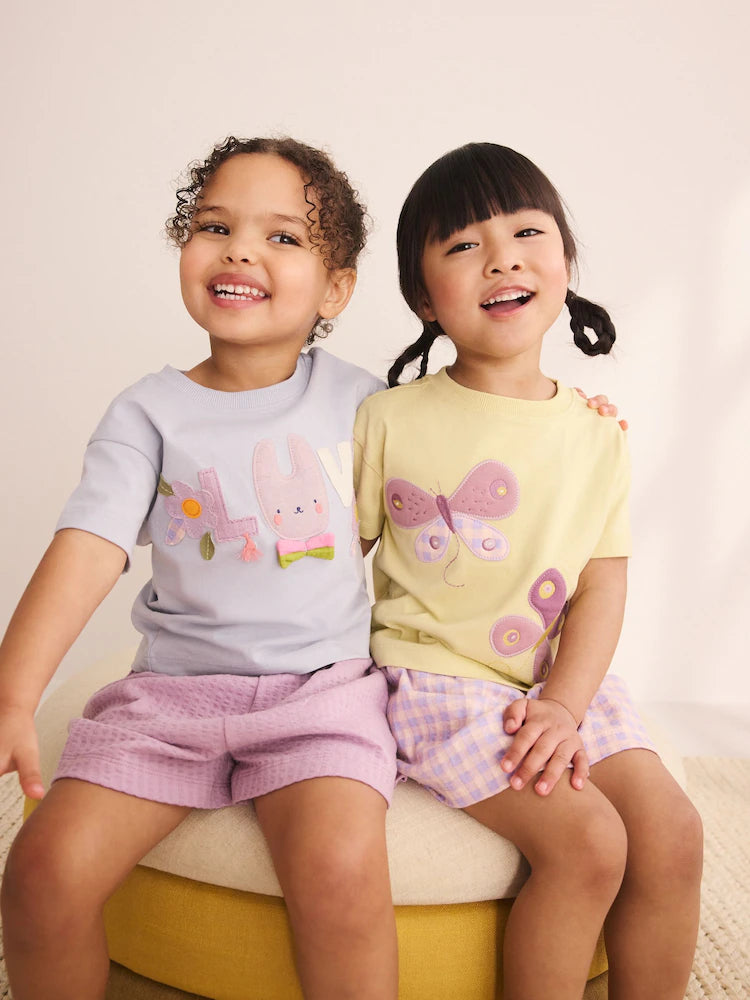 Set de 2 pijamale scurte cu aplicații - roz/lila/galben, 9-12 luni - 9-10 ani, NEXT