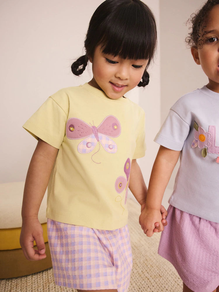 Set de 2 pijamale scurte cu aplicații - roz/lila/galben, 9-12 luni - 9-10 ani, NEXT