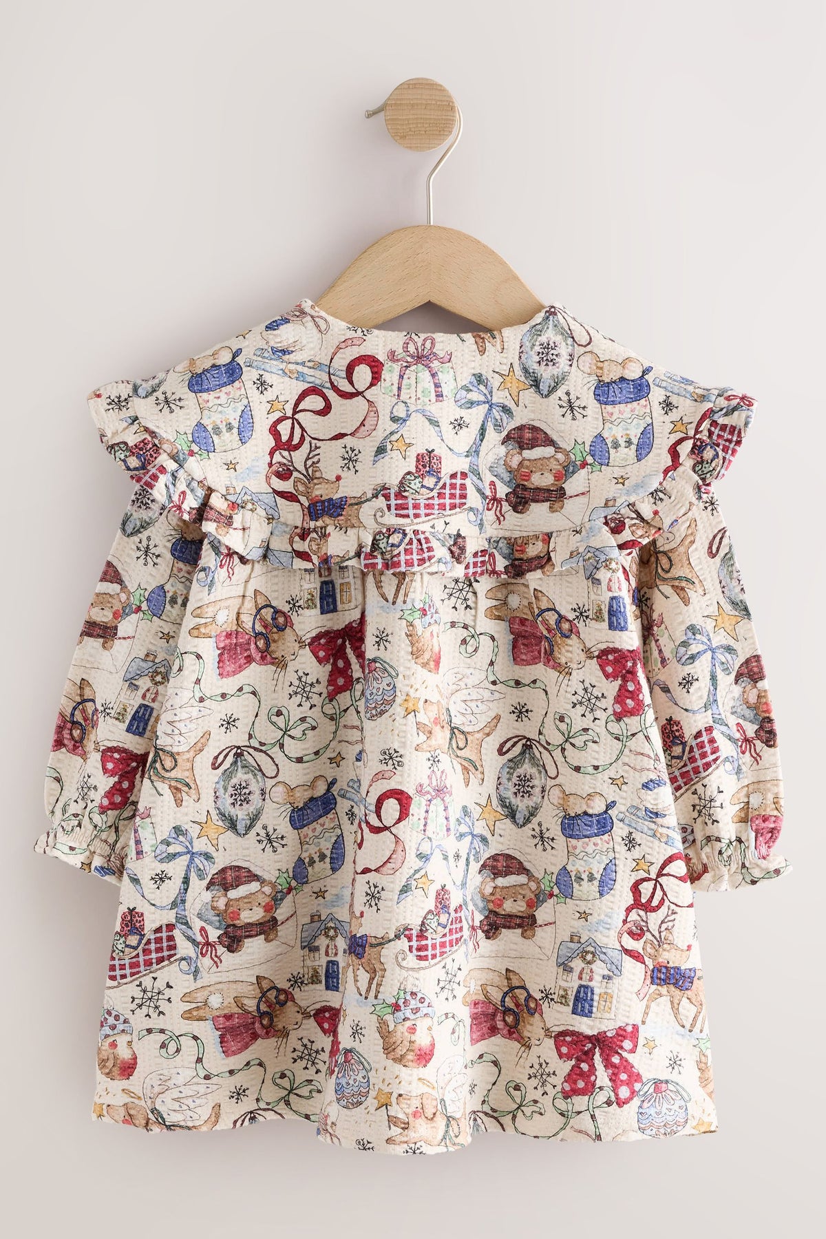 Rochie cu guler și mânecă lungă, cu ursuleț Moș Crăciun – crem, fete, 3-6 luni - 6-7 ani, NEXT - imagine 10
