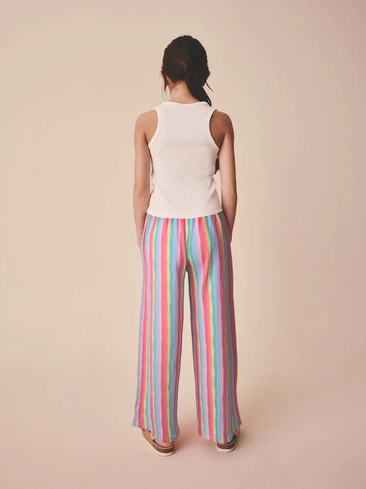 PINK/BLUE STRIPE WIDE LEG TEXTURED TROUSERS