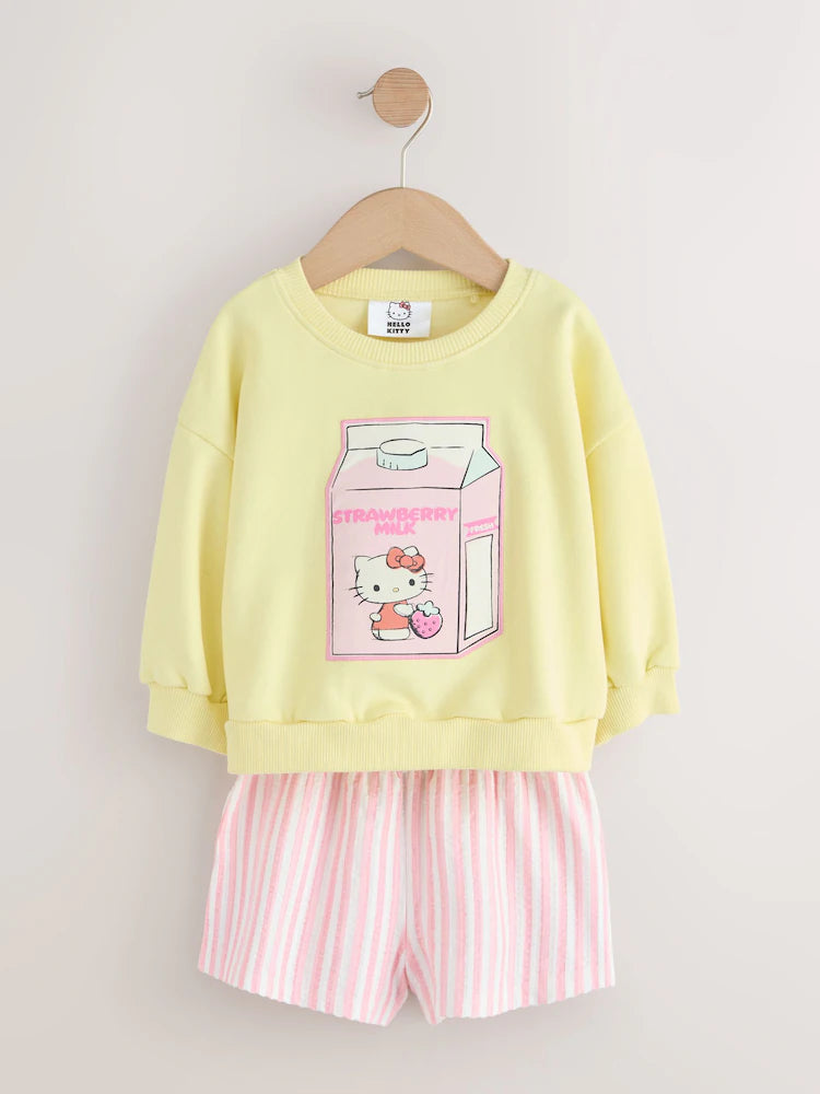 Set Hello Kitty cu bluză de trening și pantaloni scurți - galben