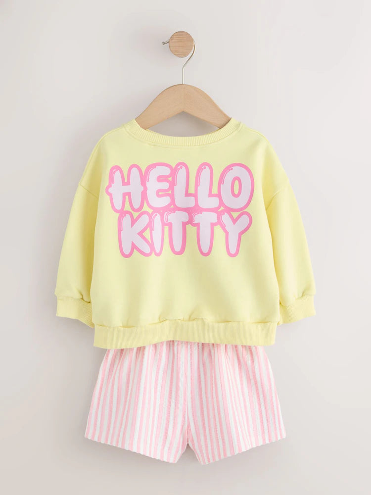 Set Hello Kitty cu bluză de trening și pantaloni scurți - galben