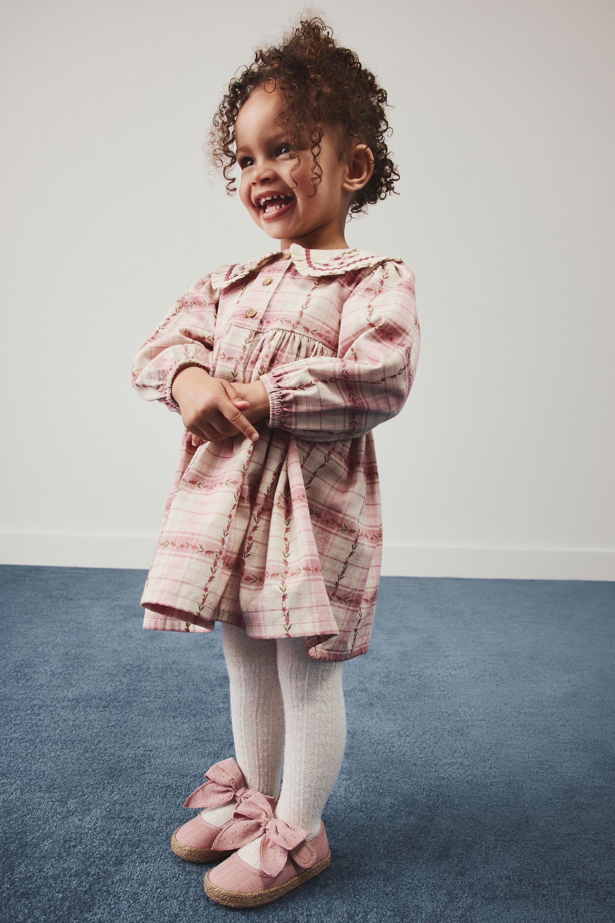 Pink Check Long Sleeve Collar Dress - Pink, Girls, 3-6 Mths - 7-8 Yrs, NEXT - imagine 2