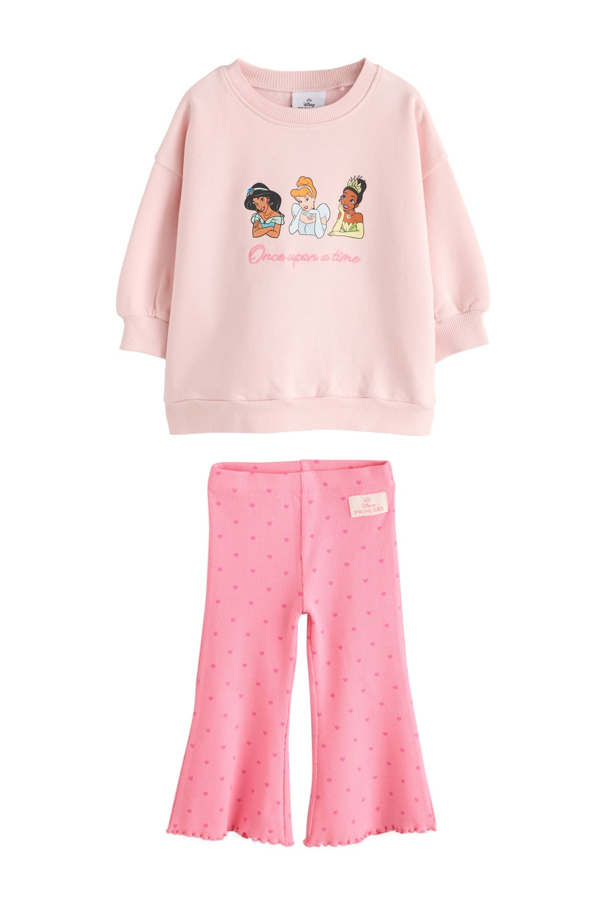 Set Disney Princess bluză de trening și pantaloni evazați – roz pal, fete, 3-6 luni - 6-7 ani, NEXT - imagine 8
