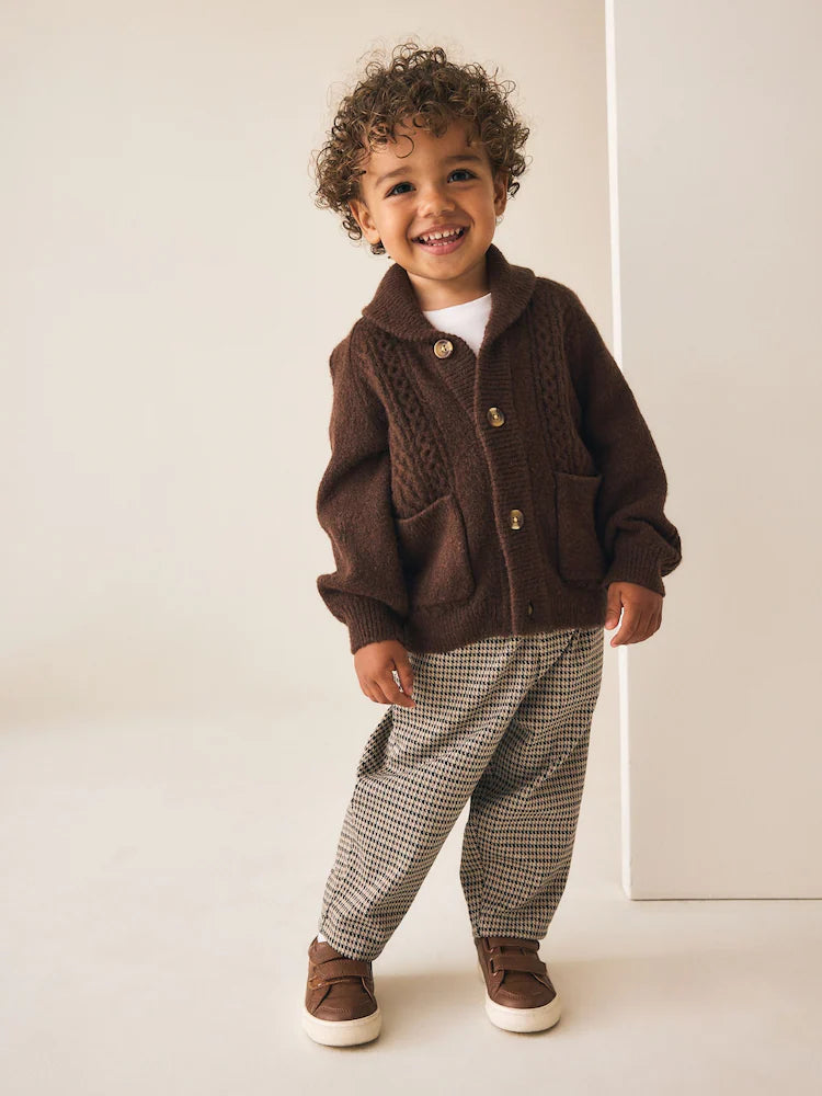 Pantaloni eleganți texturați – maro, băieți, 3-6 luni - 5-6 ani, NEXT