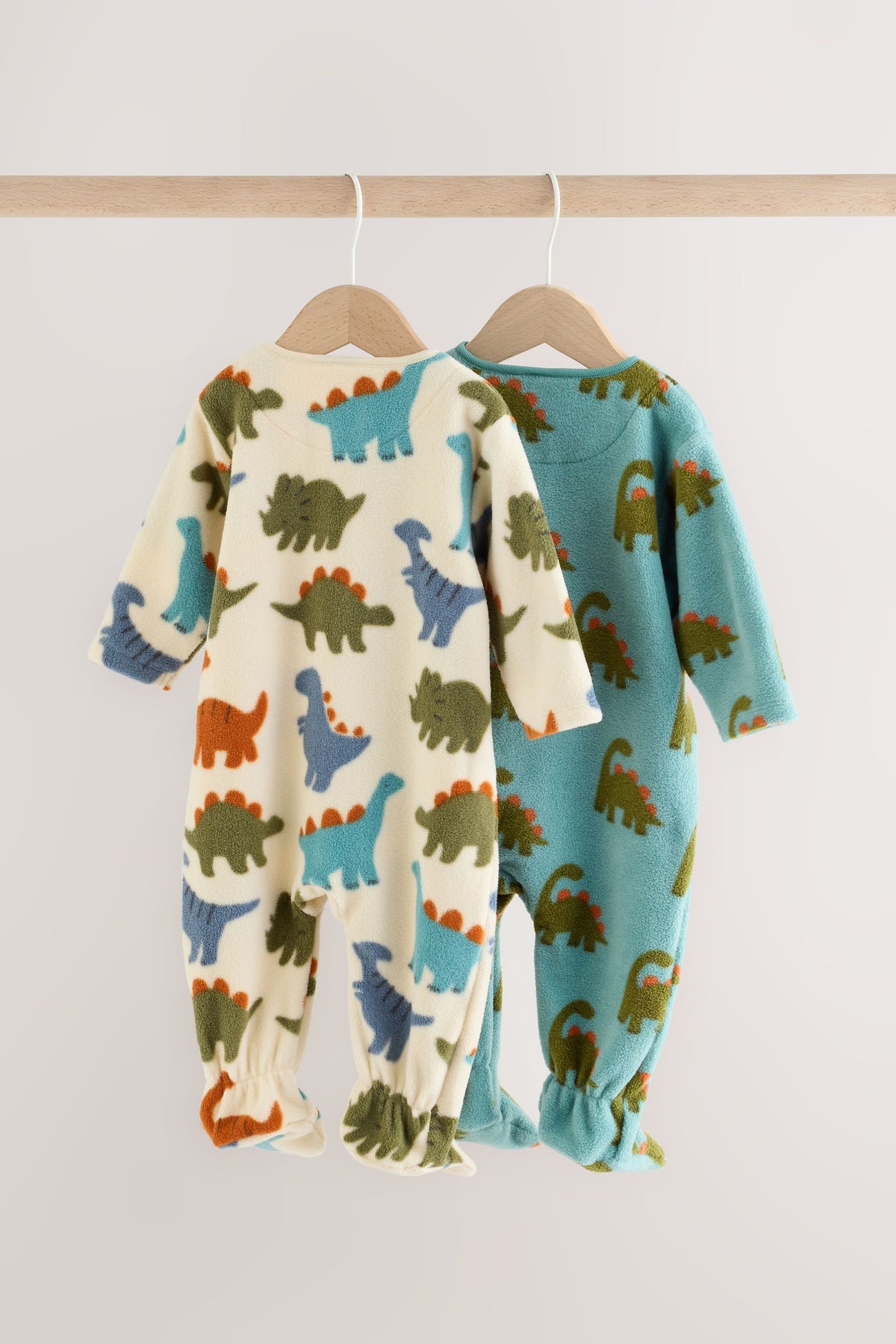 Set 2 salopete de dormit din micro fleece cu dinozauri și fermoar dublu – albastru, nou-născuți, mărime inițială - 2-3 ani, NEXT - imagine 3