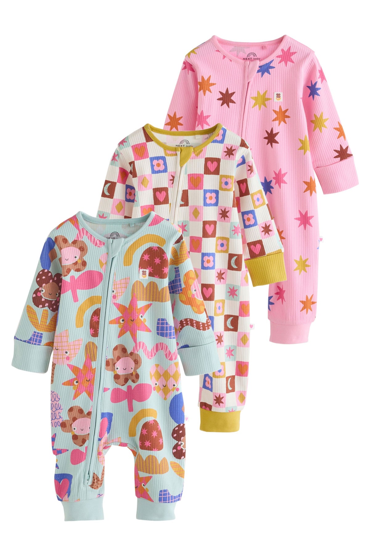 Set 3 salopete de dormit pentru bebeluși, cu stele și fermoar dublu – multicolor, nou-născuți, mărime inițială - 2-3 ani, NEXT - imagine 3