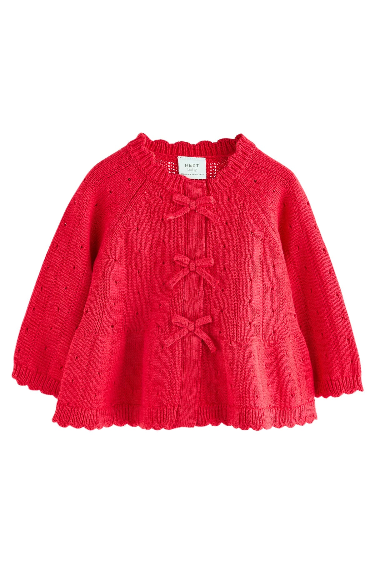 Set cu cardigan tricotat cu volănașe și fundiță și colanți – roșu, nou-născuți, mărime inițială - 1,5-2 ani, NEXT - imagine 5