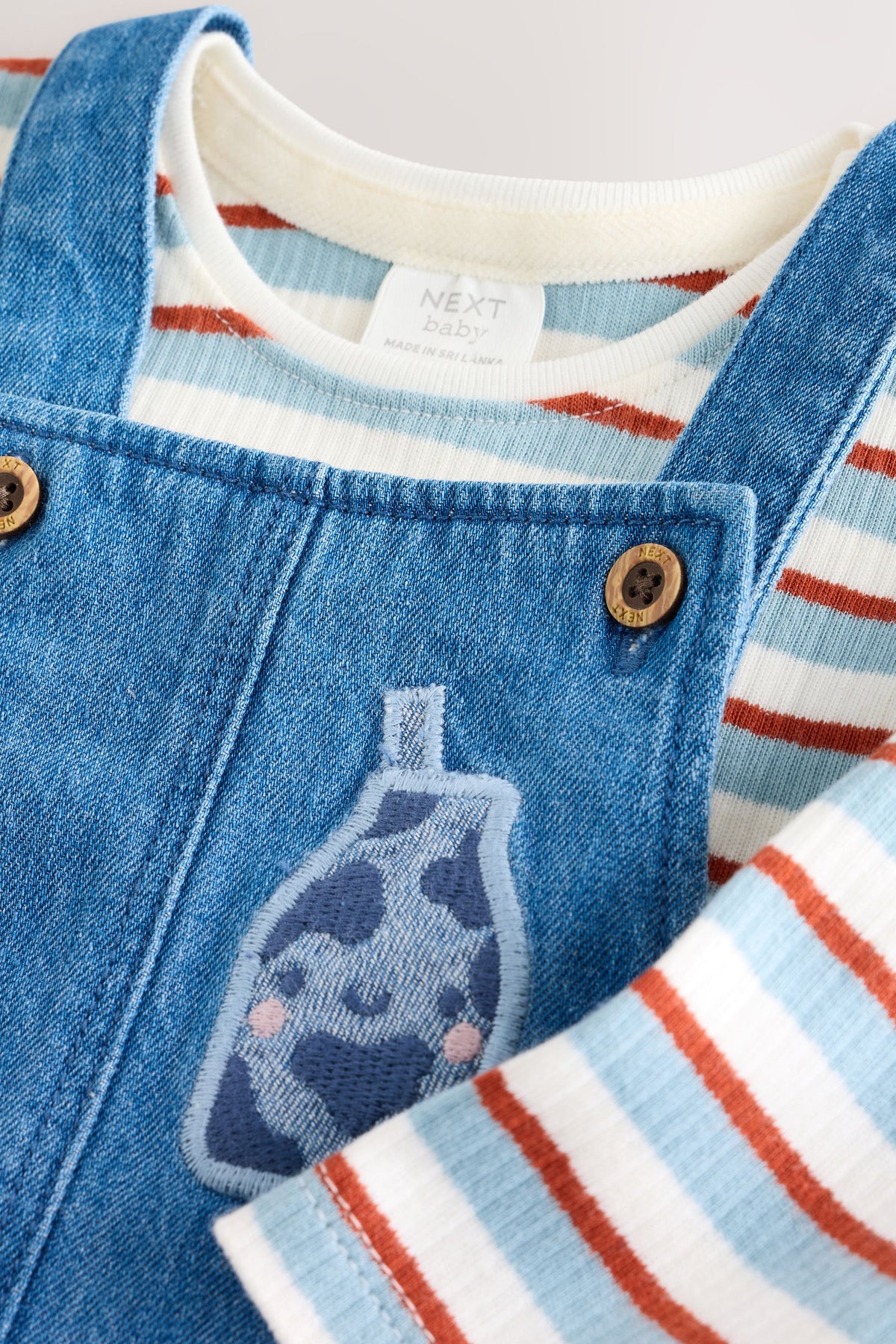 Blue Milk Club Denim Dungaree and Textured Bodysuit Baby Set - Blue, Newborn, Up To 1Mth - 1.5-2 Yrs, NEXT