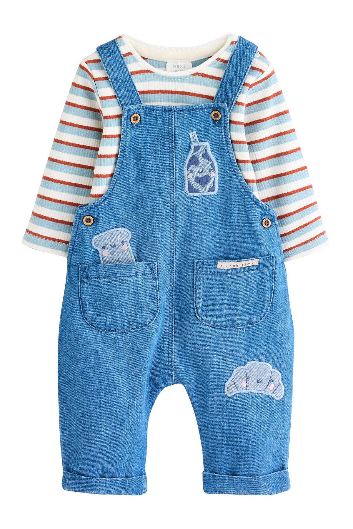 Blue Milk Club Denim Dungaree and Textured Bodysuit Baby Set - Blue, Newborn, Up To 1Mth - 1.5-2 Yrs, NEXT - imagine 2