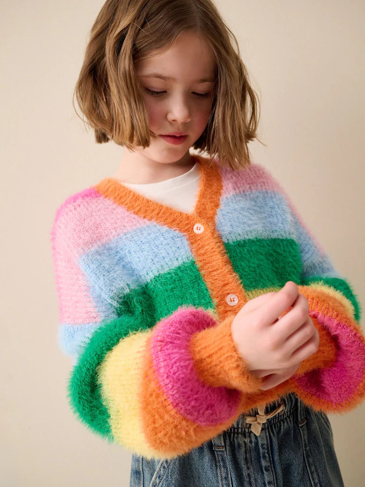 Cardigan cu decolteu în V și curcubeu – multicolor, fete, 3 ani - 14 ani, NEXT