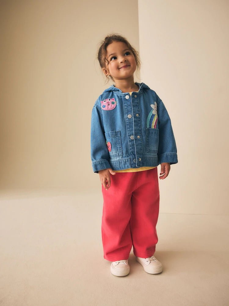MID BLUE EMBROIDERED CHARACTER DENIM JACKET