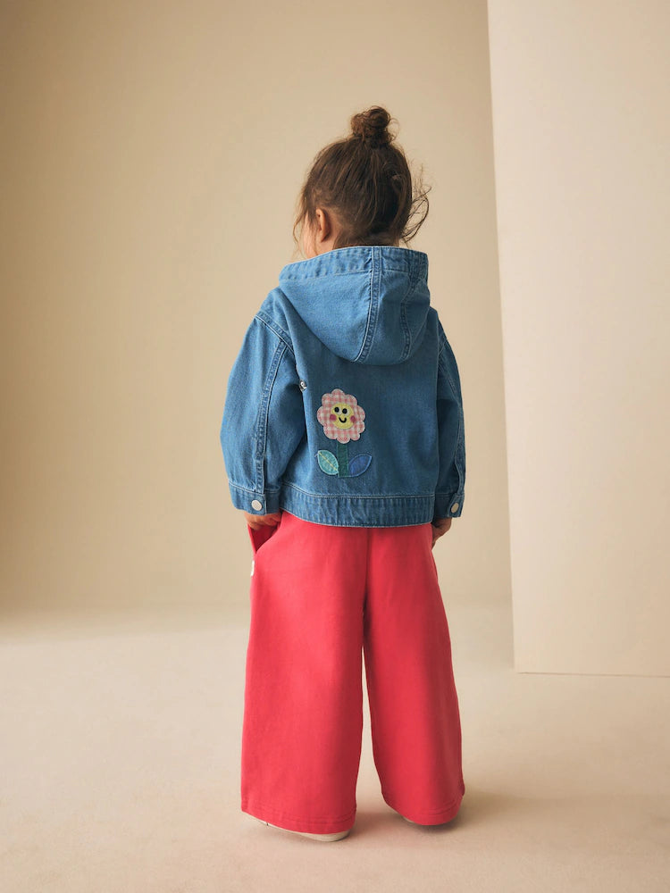 MID BLUE EMBROIDERED CHARACTER DENIM JACKET